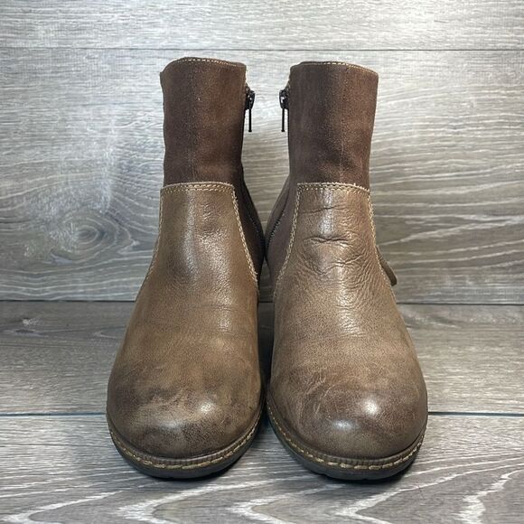 Earth Hilltopper Brown Leather Women’s Sz 8.5B Zip Braid Hidden Wedge Ankle Boot - Picture 2 of 12